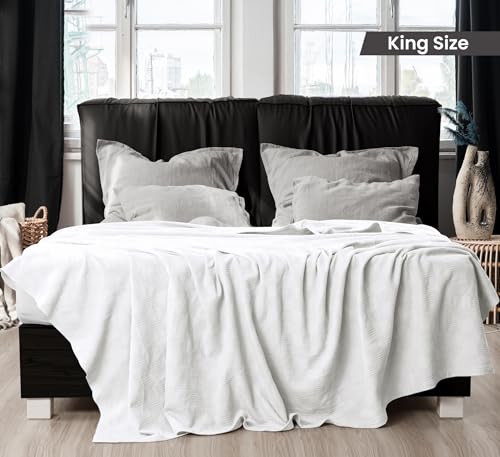 Utopia Bedding 100% Cotton Thermal Blanket White King Size Soft, Lightweight, Breathable, Cozy Spring and Summer Blankets for Bed, Home Room Decor Gifts for Fathers Day and Dad (90x108 Inches) - color: White, size: King