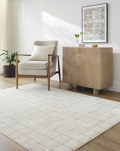 Hauteloom Glint Living Room, Bedroom Area Rug - Checkered Geometric Square Grid - Bohemian Transitional Modern Minimalist Contemporary - High Pile - Ivory, Taupe, Neutral, Cream, Beige - 6'7" x 9' - color: Ivory, Taupe / Alison, size: 6'7" x 9' (Rectangul