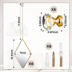 Suzile 6 Pcs Diamond Wall Mirror Set with Chain Hanging with Diamond Handle Frame Decorative Chain Mirror for Home Entryways Living Room Bathroom Farmhouse Wall Decor(Gold)