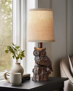G-SAFAVA 14.25" Small Table Lamp for Living Room Farmhouse Bedside Resin Single Lamp with Brown Owl Lamp Shape for Bedroom Retro Rustic Nightstand Lamp - color: ‏‏‎ ‎‏‏‎ ‎Brown