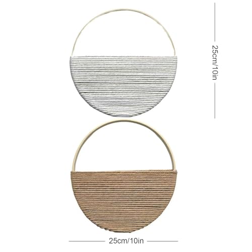 Cilemou 2-Piece 10-inch Round Bamboo Wall Decor with Yarn-Wrapped Half-Circle Design, Rustic Boho Style Wall Hanging for Living Room, Bedroom, Office, and Home Decor - size: 10in