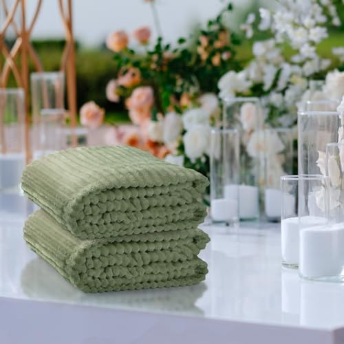 Buryeah 12 Pcs Flannel Throw Blanket Bulk 50 x 60 Inch Wedding Throw Blanket Soft Lightweight Winter Blankets with Striped Ribbed for Sofa Room Couch Donation Homeless Gifts (Sage Green) - color: Sage Green