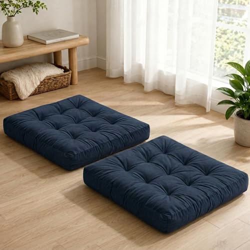Floor Pillows for Adults Set of 2, Soft Velvet Floor Cushions for Sitting, Square Tufted Floor Pillow Set for Reading Nook, Living Room, Bedroom, 22 x 22 Inch, Navy - color: Navy, size: 2pack