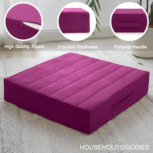 JKMAX 22 inches Floor Pillow for Adults - Large Meditation Cushion with Thick Foam - Premium Outdoor Square Floor Cushion Seat - Yoga Pillow for Sitting On Floor - Purple - color: Purple, size: 1 Count