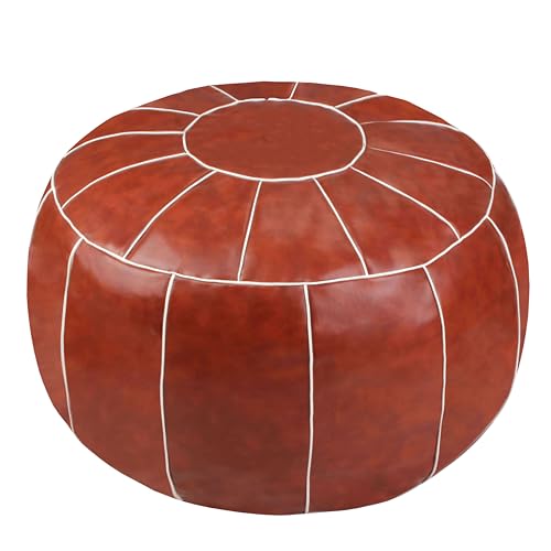 Decorative Pouf Foot Stool Round Unstuffed Leather Ottoman Cushion Storage seat or for Resting Your Feet on, Floor Chair Foot Living Room Bedroom Kids Room and Wedding (Rust) - color: Rust
