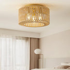 12.6" Rattan Flush Mount Ceiling Light Fixtures, 3-Light Boho Light Fixture Rattan Hand-Woven Chandelier Close to Ceiling Light Fixture for Bedroom Hallway Kitchen Dining Room Nursery(Brown) - color: 12.6”Brown