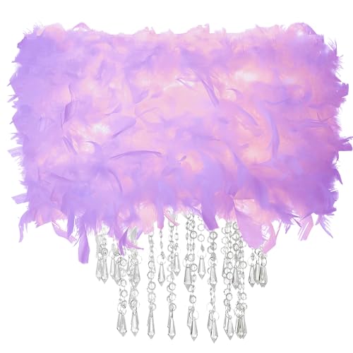 Feather Lamp Shade with Acrylic Beads Droplets, Fluffy Lampshade for Pendant, Table, Floor & Wall Lighting, Girl Bedroom Decor, ID 15.7inch, OD 19.7inch, Purple - color: Purple, size: 19.7 inches