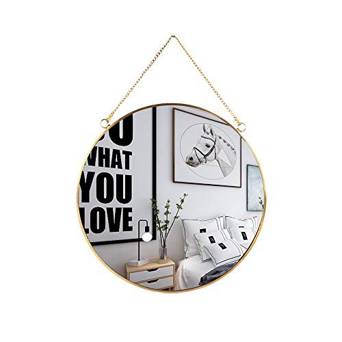 LONGWIN Hanging Wall Circle Mirror Decor Gold Geometric Mirror with Chain for Bathroom Bedroom Living Room 9.8" - size: 12.9"L x 9.8"W