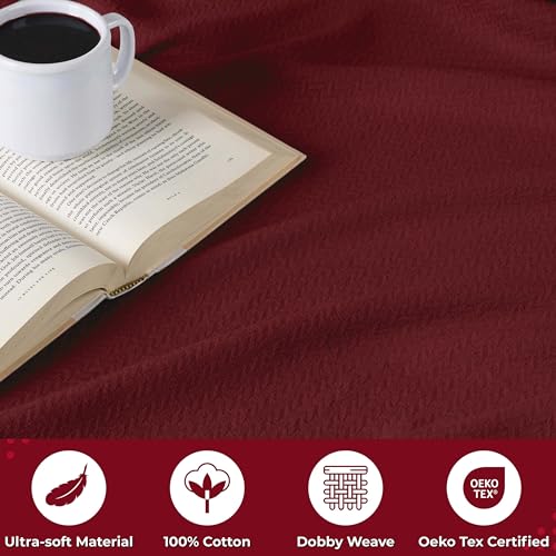 Superior Nobel Cotton Blanket, for Picnic, Beach, Traveling or Camping, Bedroom Essentials, Cover for Bed, Couch, Lounging, Textured Jacquard, Classic Chevron Woven Blanket, Full/Queen, Burgundy - color: Burgundy, size: Full/Queen