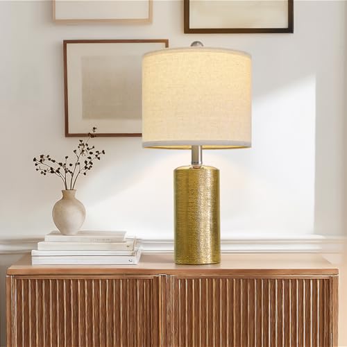 G-SAFAVA 20.5" Small Table Lamps for Living Room Lamp Single Ceramic Lamps for Bedroom Bedside Lamps Modern Boho Lamps for Night Stands Farmhouse Nightstand Lamp Side End Table Lamp, Gold - color: Gold - Single