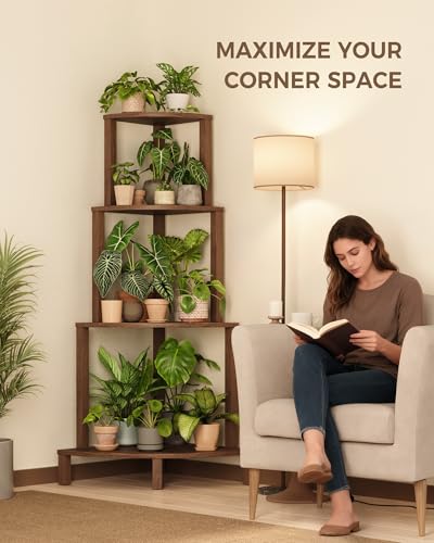 Bamworld Corner Plant Shelf 4-Tier Plant Stand Indoor Wood Plant Rack 66 Inch Tall Shelves Garden Decor for Living Room Balcony - color: Brown