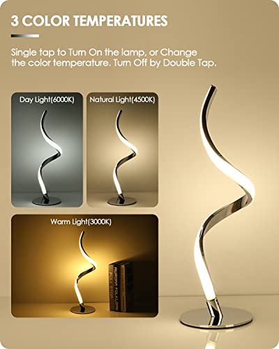Yarra-Decor Modern Spiral Bedside Lamp - 3 Colors Touch Control LED Table Lamp, Stepless Dimmable Nightstand Lamps for Bedroom Living Room & Office(3000K 4000K 5000K) (Silver 2 Pack) - color: Silver 2 Pack