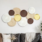Yuntau 11 Pcs Boho Metal Wall Decor Rattan Golden Wall Art with Boho Basket Macrame Hanging Decor Rustic Farmhouse Artwork for Home Living Room Bedroom Office White Brown Decorations