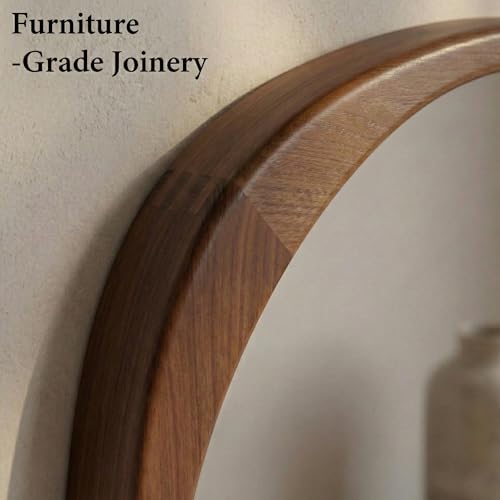 Solid Wood 36"x24" Retro Mid-Century Asymmetrical Wall Mirror, Irregular Wooden Wall-Mounted Mirror, Sculptural Bathroom Vanity Mirror for Living Room & Sideboard, Dark Walnut - color: Dark Walnut, size: 36"L x 24"W