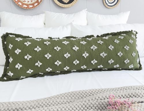 Boho Long Lumbar Pillow Cover 12x48 with Tassel Fringe,3D Flower Patterned Extra Decorative Long Lumbar Pillow Cover Case for Sofa Couch Bed Livingroom Farmhouse,Sage Green - color: Sage Green, size: 48" x 12" (Pack of 1)