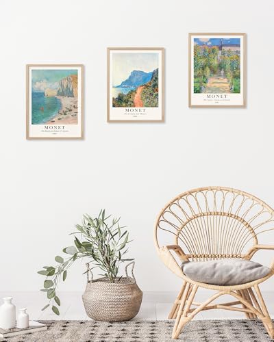 HesenDot Unframed Claude Monet Posters Set of 3, 12x16in Vintage Landscape Canvas Prints, Impressionism Paintings Wall Decoration for Living Room Bedroom Gallery Office Home, Unframed - color: Unframed Claude Monet, size: 16"L x 12"W