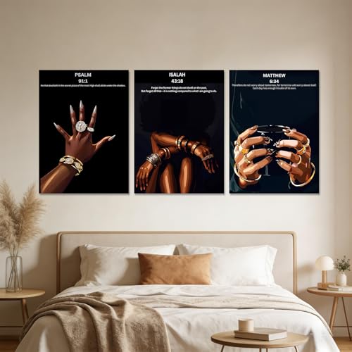 RKYKISS Set of 3 Black Christian Girl Canvas Wall Art, Bible Verse Scripture Picture Prints, Faith Inspirational Painting Poster, Frameless 12x16 Inches - color: Bible Frameless, size: 12"L x 16"W