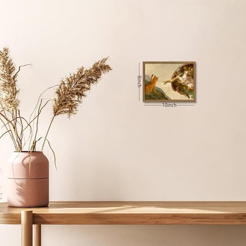 Framed Vintage Cat Canvas Wall Art, Funny Orange Cat Parody Classic Masterpiece Prints, Renaissance-Inspired Animal Artwork, Humorous Wall Decor for Living Room Bedroom Playroom – 8x10 inch - color: Funny Orange Cat, size: 10"L x 8"W