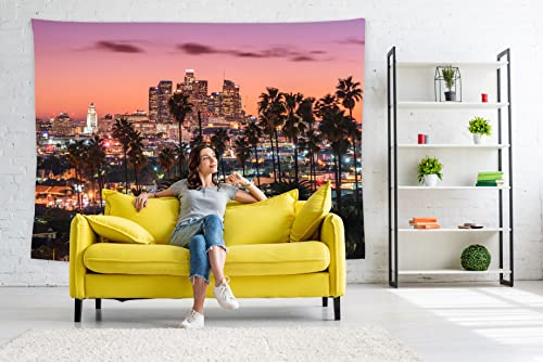 feelacle Los Angeles City Skyline Tapestry 80" X 60" Downtown Landscape Wall Hanging Party Decorations Home Decor For Bedroom Living Room Dorm (200 X 150cm) - color: Los Angeles Skyline Sunset, size: 80"L x 60"W