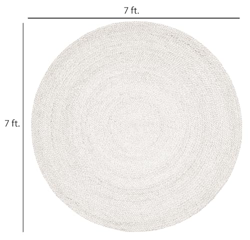 FRELISH DECOR Handwoven Jute Area Rug - Off-White Round Rustic Vintage Braided Reversible Rug - Eco Friendly Rug for Bedroom - Kitchen - Living Room - Farmhouse (7' Round - Off-White) - color: Off-white, size: 7' (Round)