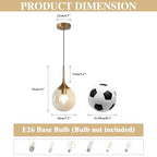 KCO Lighting Mid Century Modern Pendant Chandelier Amber Glass Hanging Lamp Gold Globe Pendant Lights Kitchen Island Brushed Brass Pendant Light Large Kitchen Pendant Lighting Over Island - color: Amber