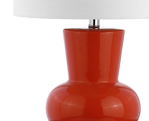 JONATHAN Y 28.5" Coral Ceramic Table Lamp for Living Room Bedroom Nightstand, Modern Hourglass LED Bedside Lamp with Crystal Base and Linen Shade (JYL4027C) - color: Coral