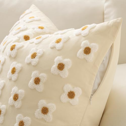 EMEMA Decorative Throw Pillow Covers Daisy Sun Flower Jacquard Pillowcase Cushion Case Rectangle for Couch Sofa Bed Living Room Bedroom Set of 2, 26x26 Inch, Beige - color: A-beige, size: 26" x 26" (Pack of 2)