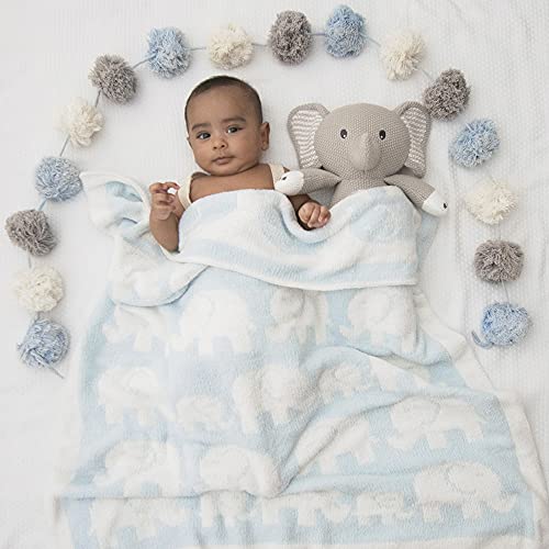 Living Textiles Blue Elephant Chenille Soft Baby Blanket Reversible Premium Cozy Fabric for Best Comfort -for Infant, Toddler, Newborn, Swaddle, Nursery, Boy, Unisex, Throw, Crib, Stroller, Gift 40x30 - color: Blue Elephant
