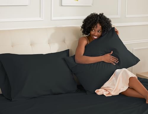 Sunflower Queen Pillowcases Set of 2, 100% Cotton Queen Size Pillow Cases 2, 20×30 inches Black, Soft and Breathable - color: Black, size: Queen (20"x30")