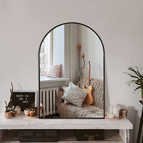 Arched Bathroom Mirror for Wall, 36" x 24" Black Metal Frame Vanity Mirror, HD Glass Over Sink for Bathroom, Entryway, Bedroom - color: Matte Black, size: 36"L x 24"W