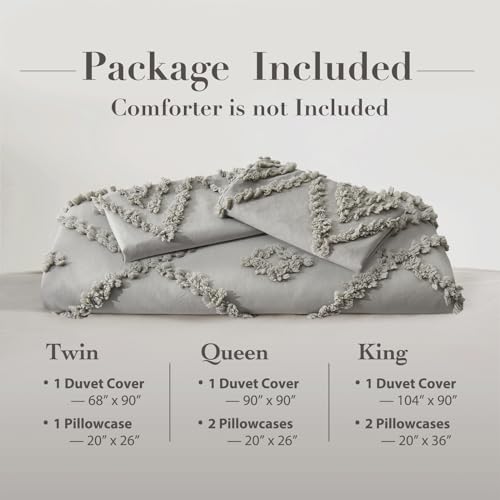 Oli Anderson Tufted Duvet Cover King Size, Soft and Lightweight Duvet Covers Set for All Seasons, 3 Pieces Boho Embroidery Shabby Chic Bedding Set (Light Grey, King, 104''x90'') - color: Light Grey, size: King(104"×90")