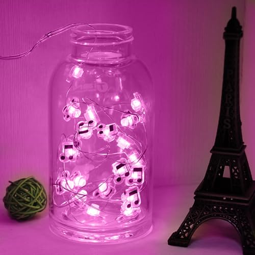 GUOCHENG 6.56ft 20 LED Music Note String Lights, Battery Operated Warm White Music Decorative Fairy Lights, Musical DIY Gift for Music Lover(Purple) - color: 2m purple