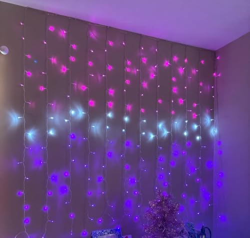 CoziTech Curtain Lights Pink Purple Ombre Light Up String Curtain for Bedroom Wall Hanging Mermaid Fairy Lights for Teen Room Girls Room Decoration Lights Girls Gift (Pink & Purple) - color: Pink & Purple with Dimmer Switch