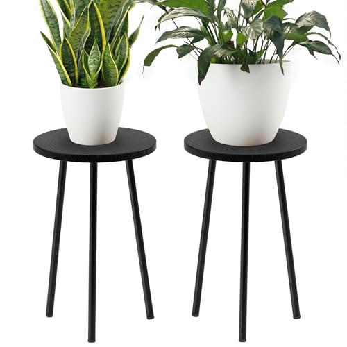 Plant Stand Indoor 2 Pack: Corner Wood 20 Inch Plant Stand Mid Century Modern Decor - Small Round Plant Table for Indoor Plants - Outdoor Plant Holder for Patio Living Room Bathroom Office (Black) - color: Black, size: 20"&20"