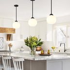 MQMQA 2 Pack Globe Pendant Lights, Mid Century Matte Black Pendant Light Fixtures, Globe Pendant Lights Kitchen Island with Milk Glass Shade Hanging Fixture for Dining Room (Bulbs not Included) - color: Matte Black + Milky White Glass 2 Pack