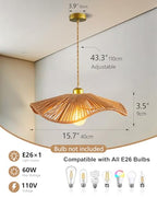 Woven Pendant Light, 15.7" Handmade Rattan Shade, Modern Boho Chandelier for Dining Room Wicher Hanging lamp Farmhouse Rattan Chandelier for Kitchen Island Living Room Bedroom - color: 15.74″-Fan-shaped