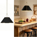Natural Conical Black Linen Pendant Light for Kitchen Island, 24 Inch Modern Industrial Brass Metal Cage Ceiling Light with Adjustable Design, Elegant Light Fixture for Living Room, Dining Room