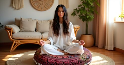 Round Mandala Floor Pillow Cover Seating Cushion Throw Cover Hippie Decorative Bohemian Ottoman Pouf Cover, Pom Pom Pillow Cases,Boho Indian 22 Inches (Multi Elephant Flower) - color: Multi Elephant Flower