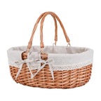 Large Wicker Picnic Basket with Handles,Handle Sturdy Woven Body with Removable and Washable Lining,Outdoor Camping,Gift Packing,Garden Picking, Storage.White Flower - color: White Flower