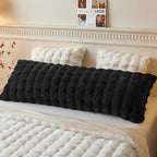 LIFEREVO Fluffy Faux Rabbit Fur Body Pillow Cover, Luxury Bubble Waffle Shaggy Plush Bed Body Pillowcase with Zipper Closure, Long 20"x54" Fuzzy Furry Pillow Case for Adults Kids Girls Teens, Black - color: Black