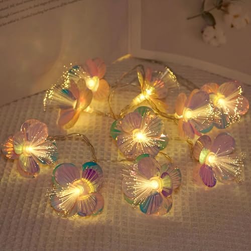 Fiber Optic Flower String Lights Battery Operated 5ft 10 LED Artificial Flower Garland Fairy Lights for Wedding Christmas Party Room Garden Decor (Warm White, 5ft) - size: 5ft