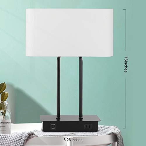 Bedside Touch Control Table Lamp with Dual USB Charging Ports 1 AC Outlet, 3 Way Dimmable Modern Nightstand Lamp with White Fabric Shade, Desk Lamp for Bedroom Living Room Office with 5000K LED Bulb - color: White