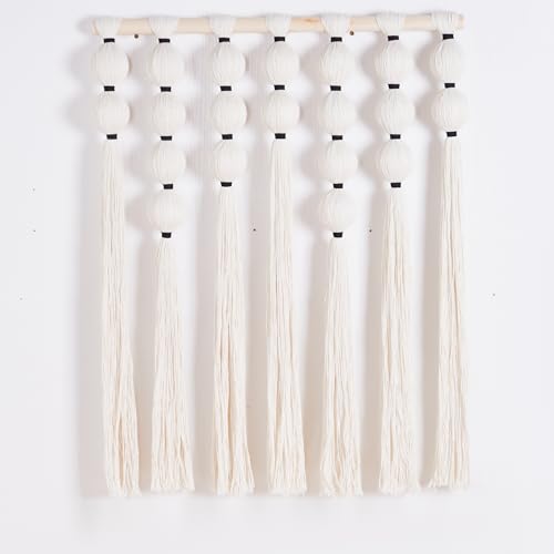 RUIZHIXUAN Macrame Wall Hanging Macrame Ball Wall Hangings Tapestry Cotton Textile Boho Wall Decor Art Bohemian headboard Handwoven 23.6" Wx30 L (white) - color: white