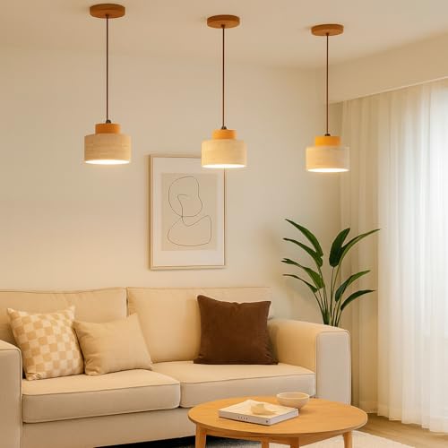 Wabi Sabi Natural Stone and Wood Pendant Light,5.9Inch Small Hanging Pendant Lamp,Modern Vintage Rustic Minimalist Fixture for Bedroom, Dining Room, Kitchen Island, Cafe (Wood Color 5.9IN, Count, 1) - style: Wood Color 5.9IN