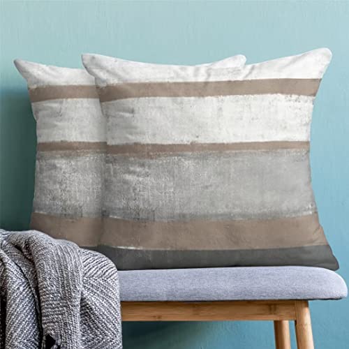 AEIOAE Outdoor Brown Pillow Covers 18x18 Set of 2 Light Brown Gray Striped Decorative Throw Pillow Cotton Square Modern Abstract Art Painting Cushion Cover Decor for Home Couch Sofa Bedroom - color: Brown, size: 18" x 18" (Pack of 1)