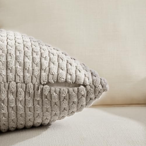 Fancy Homi Set of 2 Neutral Taupe Decorative Throw Pillow Covers 18x18 Inch for Couch Bed Sofa Bedroom, Modern Farmhouse Boho Home Decor, Soft Fluffy Textured Corduroy Cute Cushion Case 45x45 cm - color: Taupe, size: 18" x 18" (Pack of 2)