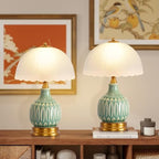 Table Lamps Ceramic Retro Lamp for Living Room,15.7" Modern Bedside Nightstand Traditional Lamps, Classic Chinoiserie Green Glass Lamp for Home (Retro) - style: Retro