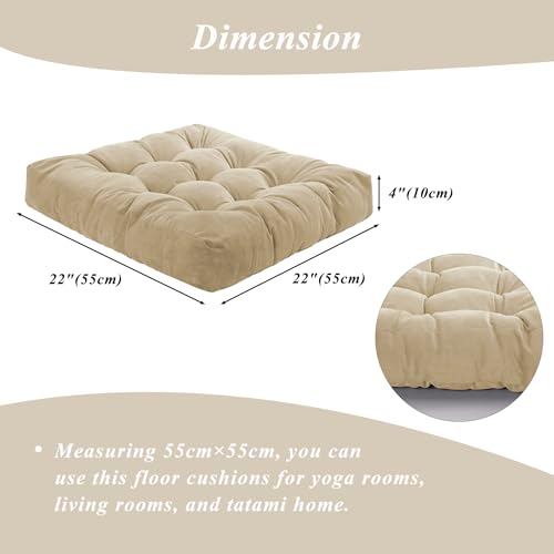 Meditation Floor Pillow 22×22 Inch 2 Pack Large Floor Cushions for Adults Square Tufted Corduroy Floor Pillows for Yoga Living Tatami Room Beige - color: Beige