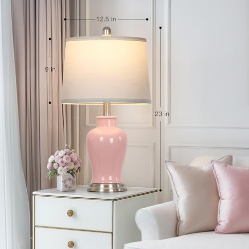 23" Ceramic Table Lamps Set of 2, Modern Ceramic Lamps for Living Room, Cute Bedside Lamps with Ginger Jar Design, Elegant Bedroom Lamps for Nightstand Dining Room Desk Side End Table Home Decor, Pink - color: Pink