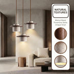 Wabi Sabi Pendant Light, Japandi Ring Light Fixture, Modern Farmhouse Travertine Chandelier Pendant Lighting - Yellow Stone & Walnut Wood (Walnut 3-Light,7.9IN-C) - color: Walnut 3-Light, size: 7.9IN-C